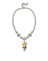 Dolce & Gabbana Silver Brass Clear Crystal Roses Pendants Necklace -   -  Dolce & Gabbana.